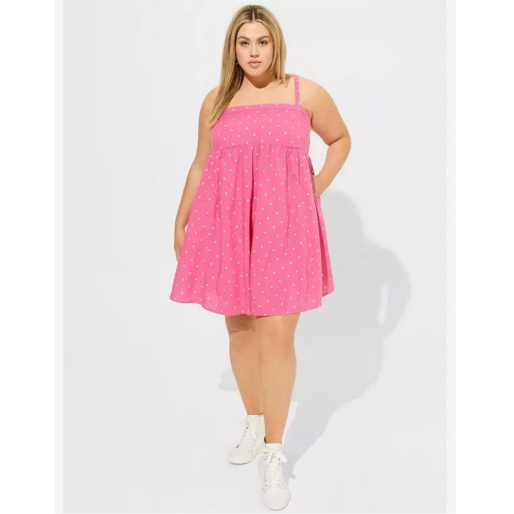 TORRID Pink Polkadot Mini Challis Sleeveless Sundress M/ 10 (00)
